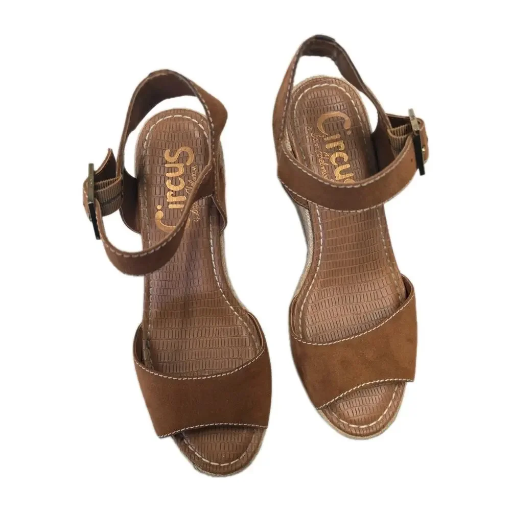 Circus by Sam Edelman Delilah Espadrille Wedge Sandals Brown Faux Suede 8.5 M